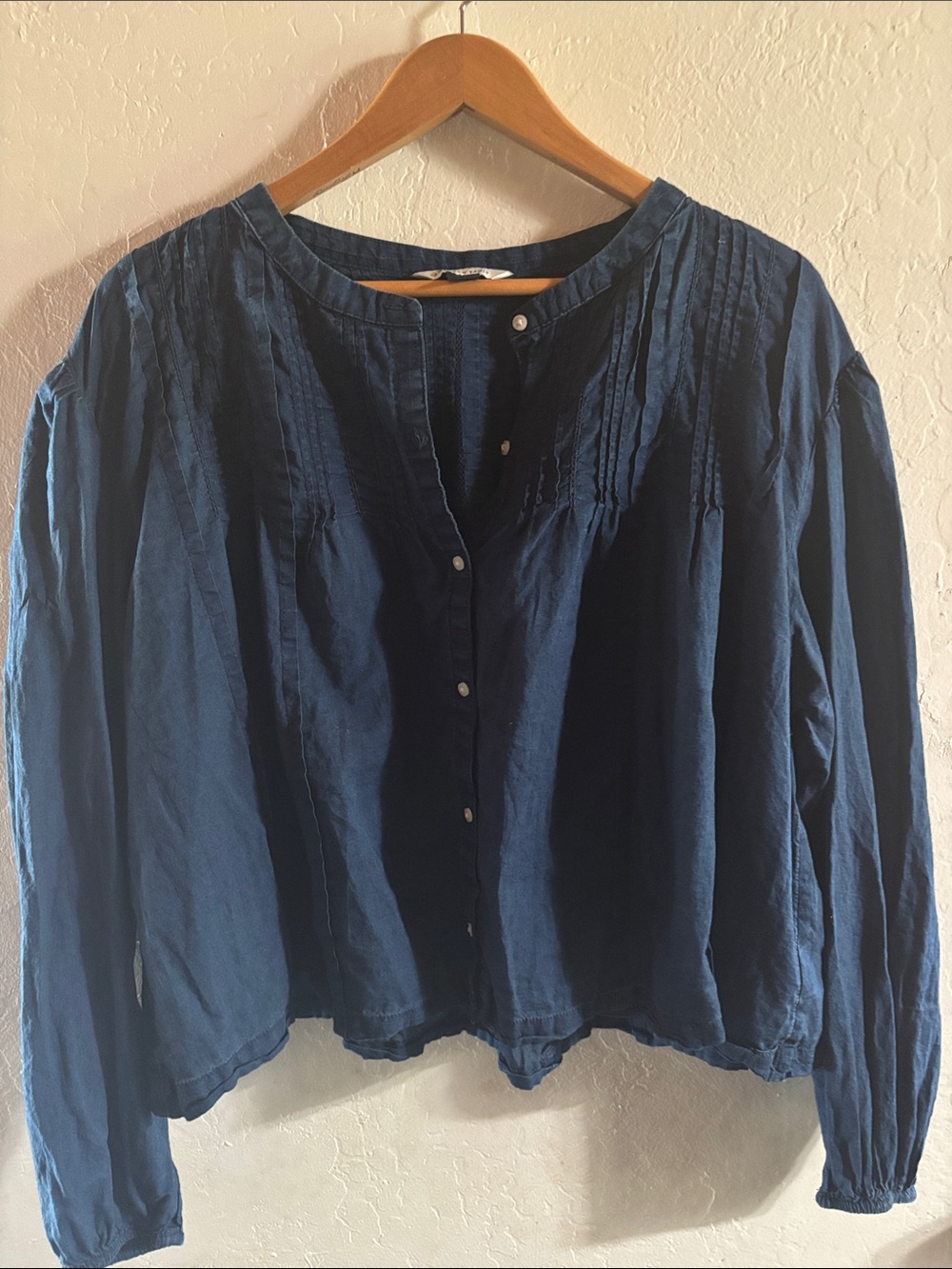 American Eagle Outfitters Navy Pintuck Button-Down Blouse